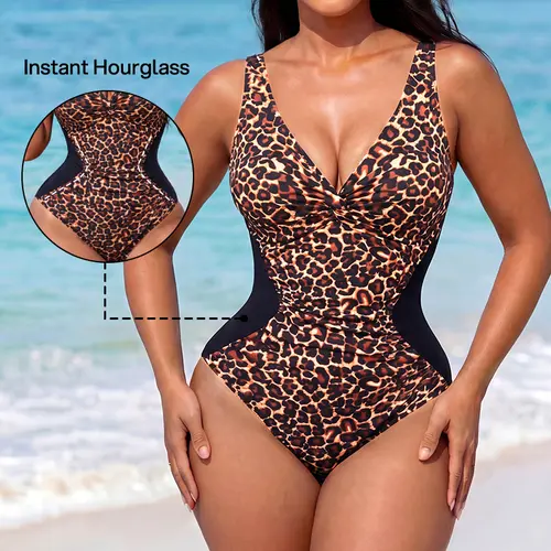 [Size Up for Best Fit] Lilylove Front Twist Ruched Tummy Control Hourglass Illusion Extra Snatching Ultra-Light Fabric Shaping Swimsuit #SummerVibes -  Plus Size Friendly Sculpting One Piece SwimWeek