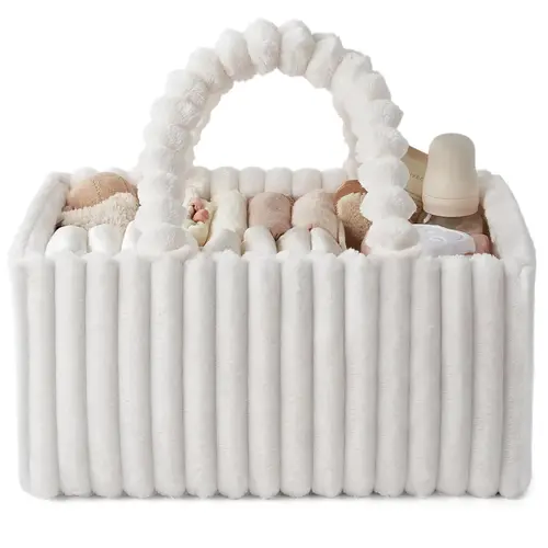 Flannel Diaper Caddy Organizer, Cozy Cream Beige Nursery Storage Basket, Diaper Bag, Newborn Essentials Baby Shower Gift, Valentine's Day, Christmas and Thanksgiving Gifts