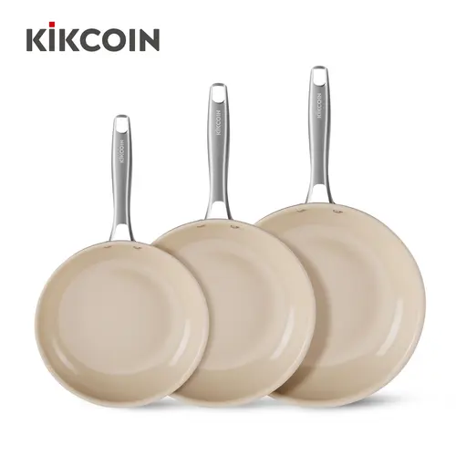Kikcoin Nonstick Frying Pans Set, Ceramic Pan Skillet, Non Toxic Pans for Cooking, 8" 9.5" 11" Ceramic Frying Pan Set PFAS & PTFE & PFOA Free with Stay Cool Handle, Dishwasher & Oven Safe
