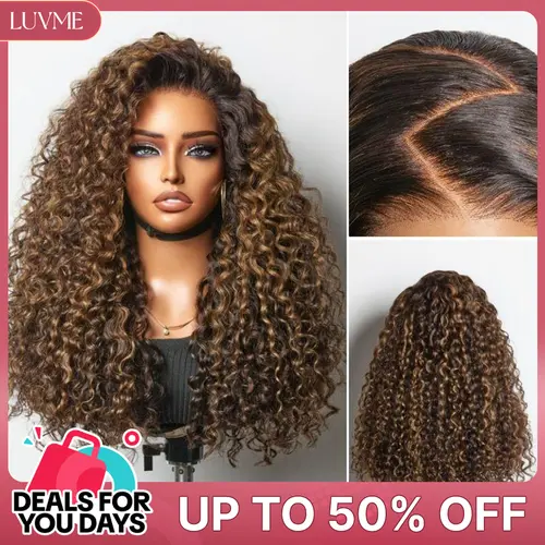 LUVME All-Day Comfort Brown Highlights Funmi Curly Glueless Wig 7x6 Closure Pre-Cut HD Lace PartingMax #DealsForYouDays