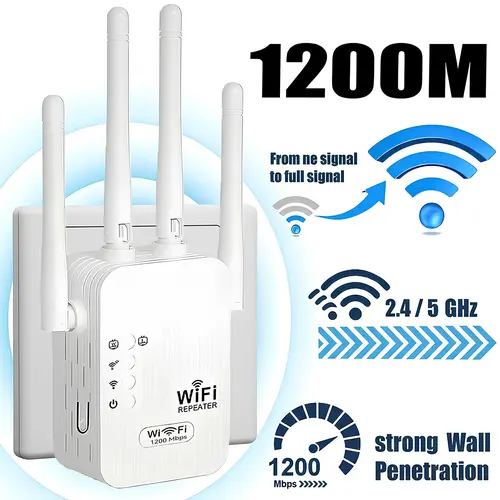 2026 WiFi Range Extender 4-Antenna Strong Signal, 1200Mbps Dual Band Repeater (5GHz/2.4GHz) WiFi Booster, Covers Up to 10000 sq.ft, Connects 50 Devices, Ethernet Port for Home Use (Range Extender Repeaters), Dual Band Repeaters
