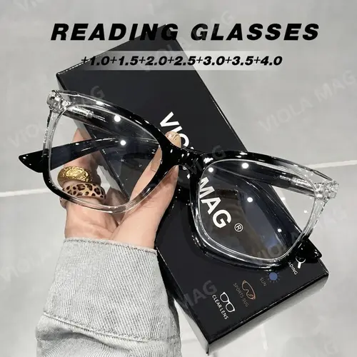 Rectangular Floral Frame Reading Glasses, Reading Eyeglasses, Reading Eyewear, Anti-Fatigue Blue-Light Blocking Clear-Resin Lenses with Spring Hinges, 1.0 to 4.0 Diopter