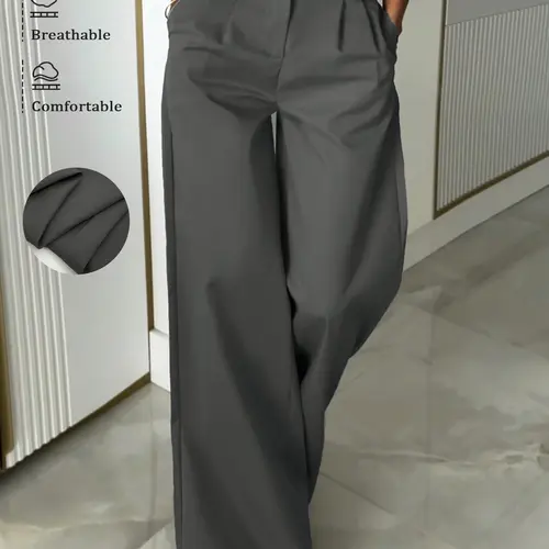 Women's Fashion Elegant Casual Slim-Fitting Long Pants, Spring & Fall Career Style, Loose Fit Business Wear, All Seasons Comfortable Trousers