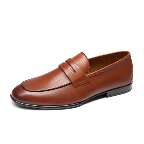 【BRUNO MARC Anniversary】 Men's Classic Cowhide Penny Loafers - Formal Business Casual Foldable Slip-On Flats, Comfortable Barefoot Style Easy-Walk Footwear (TikTok Shop Back to School)
