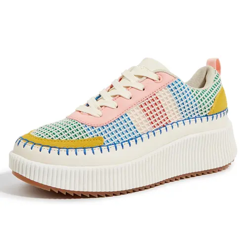 LUCKY STEP Women's Cute Lace-Up Low Top Platform Sneakers - Rhinestone, Chunky, Retro Braided, Bedazzling Casual Trainers - All-Seasons Below the Ankle Sparkly Everyday Walking Shoes, TikTok Shop Back to School
