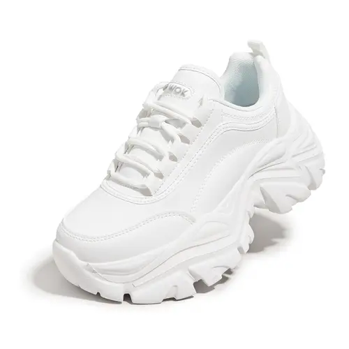 LUCKY STEP Women's Stylish Chunky Sneakers, Faux Leather Wedge Trainers with 3.15" Sole, Comfortable Athletic Shoes for Casual Walking, Plain Color Sneakers, Stylish Sneaker Training tiktokshopbacktoschool,back to school,back to school haul