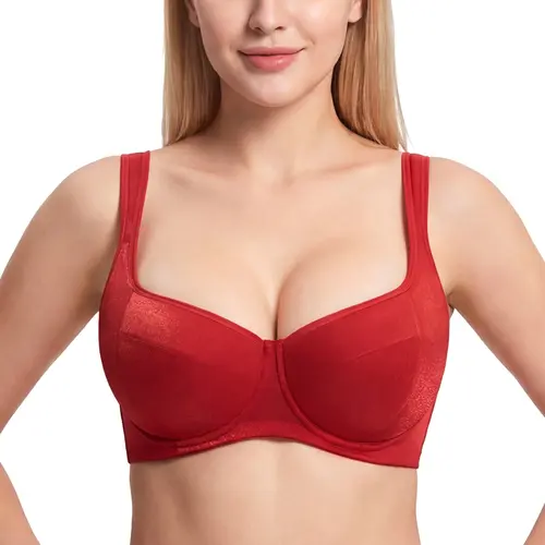 HSIA Starry Night 4mm Lightly Padded Balconette Bra Plus Size Glass Shimmer Fabric Lifting Support Underwire Bra Boost 0.5 to 1 Cup Effect U Shaped Smoothing Back Broad Cushioned Straps Sexy Demi Low Cut