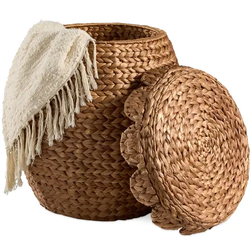 Best Choice Products Scalloped Water Hyacinth Storage Tote Basket with Lid