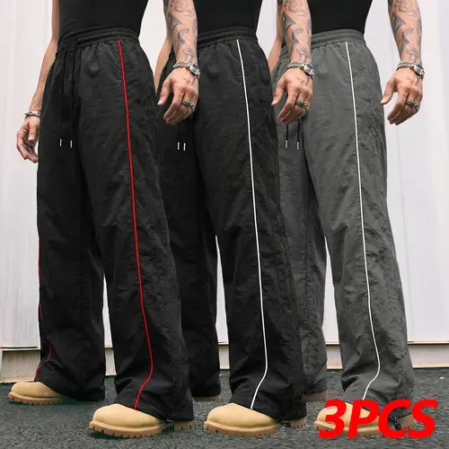 Men's Athletic Jogger Pants, Crinkle Quick Dry Drawstring Pants with Contrast Side Piping for Gym, Fitness and Outdoor Sports  Casual Menswear Pants Stylish Sweatpants pants for men pants para hombre