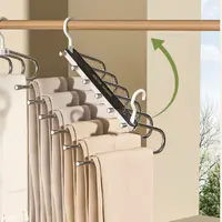 6 Layer Pants Hanger Space Saving Closet Organizer with 50mm Wide Spacing, Anti-Slip Multifunctional Pants Rack for Jeans Trousers Wardrobe