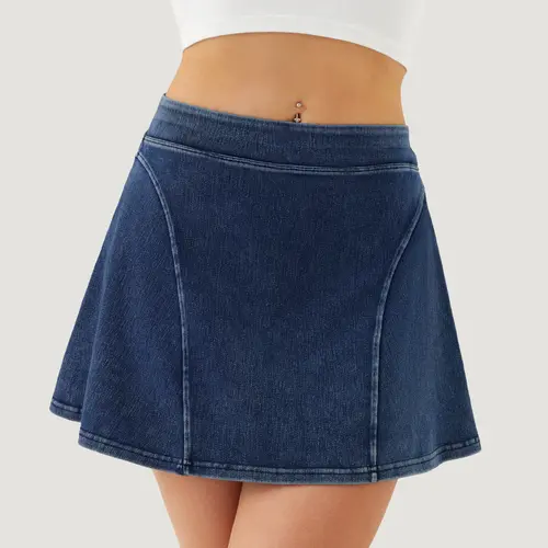 YUCOLEN Women Denim Skort Stretch Mini Jean Skirt with Inner Shorts Casual Wear,back to school shopping