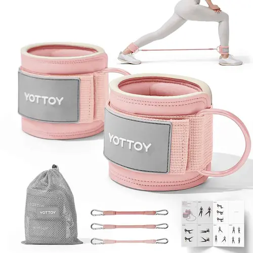 YOTTOY Women's Adjustable Padded Ankle Straps with 3 Latex Resistance Bands (10-60 lbs) - Cable Machine Attachment, Workout Equipment, Resistance Training Gear, Leg Abduction Adduction Weight Bands, Portable Mini Gym Accessory for Leg & Glute Training