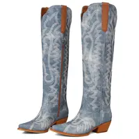 EROCALLI Women's Western Knee-High Cowgirl Boots - Chunky Heel Height, Pointed Toe, Intricate Embroidered Pattern, Side Zipper Quick Entry, Vintage Style, Durable Casual Festival Footwear, Western Stuff