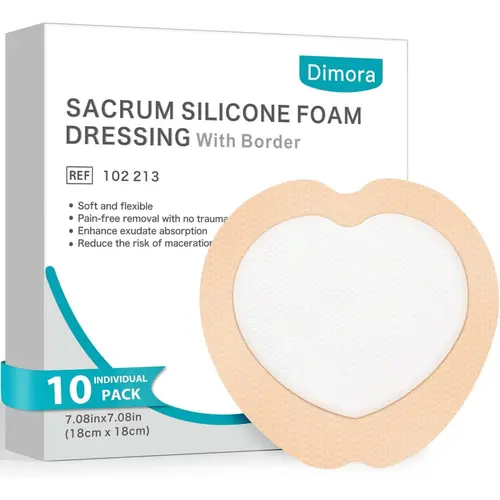 (HSA/FSA Eligible) Dimora Medical‑Grade Silicone Sacral Foam Dressing, Bordered Sacral Silicone Foam Dressing, Waterproof Bedsore Dressing (7.08" × 7.08"), for Chronic Wounds with Pain‑Free Dressing Changes