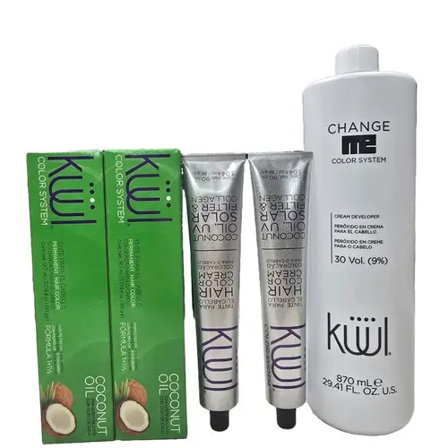 KUUL Color System Haircare Kit - 2x90ml Cream Dye Permanent Colors, 870ml Cream Developer, Collagen-Enriched, Coconut Oil-Infused, Conditioning, Mix Easily, Covers Gray Hair, Modern Shades for a Fresh Hair Look
