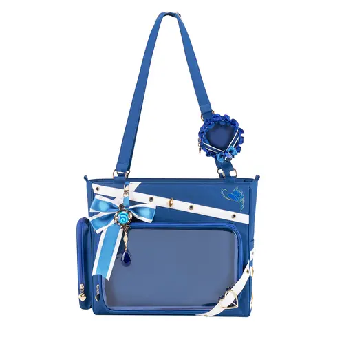 Women's Kabaqoo Genshin Impact Furina Ita Tote Bag - Blue, Large-Capacity, Visible Front Window for Badge Access, Durable Fabric, Unique Print, Cute Basic Bag for Holiday, Street, Cosplay Events, Casual