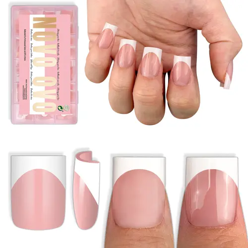 NOVO OVO Short Sharp Square White French/Pure Tip Nail Tips Press on , Need Builder Gel Top Coat Nail Glue, Soft Gel Fake Nail Extension, Full Cover False Nails for Salon DIY 【No glue or UV light】, Press On Nails, Nail Press On Nails, Gel Nails At Home