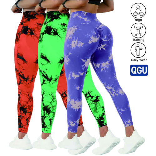 Women's Summer 3-Piece High Waist Tummy Control Oil-Resistant Yoga Set with Printed Tie, Elastic Stretchy High Stretch Gentle Colorful Full Print Sports Leggings for Running, Hip-Lifting Workout, Elastic Women's Sports Leggings, Colorful Stretchy Women's