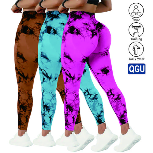 Women's Summer High Waist Knitting 3-Piece Yoga Set - Tummy Control, Oil-Resistant, Hip-Lifting, Soft Stretch Activewear Finds for Biking, Running, Workout (Printed Tie Sports Leggings), Soft Stretch Women's Sports Leggings