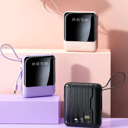 10000mah Portable Charger with 4 Data Cables, Supports 5v2.1a Output, Mini USB Compact Power Bank for Apple iPhone Samsung Android Devices