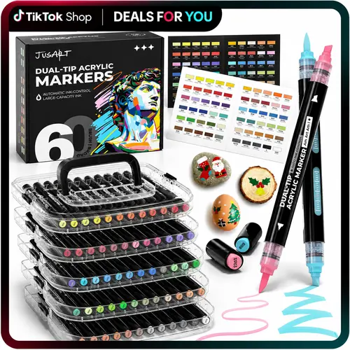 【Back to school shopping】60/36 Colors Dual Tip with Broad Tip and Brush Tip Pens, Automatic Ink Control Acrylic Paint Markers, Premium Paint Pens for Various Surfaces, Acrylic Paint Markers, Markers for Coloring, Art Supplies, Acrylic Markert tiktokshopba
