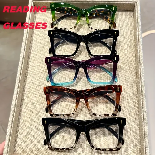 5 pairs of retro personalized colorful cool gradient color light luxury butterfly plain glasses, 5 different colors together, making life more colorful, Stylish Glasses