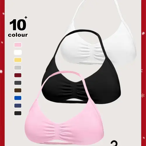 New Solid High Elastic Halter Strappy Sports Bra, Women's Fitness Yoga Tank Top with Padded Bust Support, Comfortable and Stylish Workout Apparel Activewear, Sporty Bra Workout Bras