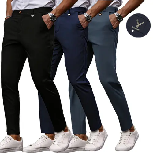 Men's Business Casual Pants Slim Fit Dress Trousers Multicolor Combination Workwear Office Daily Long Pants (Deer Embroidery), Golf, Slimfit