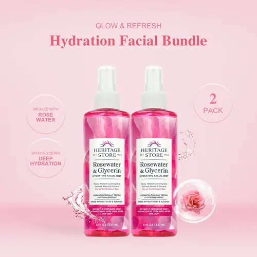 Heritage Rosewater & Glycerin Multi-Pack (2-Count) - Daily Skincare Mist, Moisturize & Hydrate, Rosewater Refresh - 60-Day Supply, Dewy, Radiant