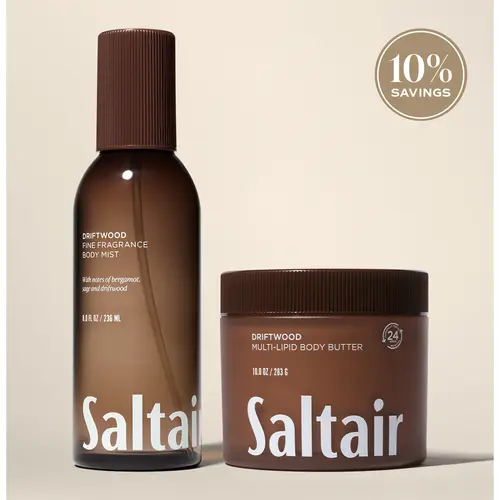 Saltair Driftwood Body Duo - Multi-Lipid Body Butter (10 fl oz / 283 G), Body Mist (8.0 fl oz/ 236 mL) - Bergamot, Sage, Driftwood