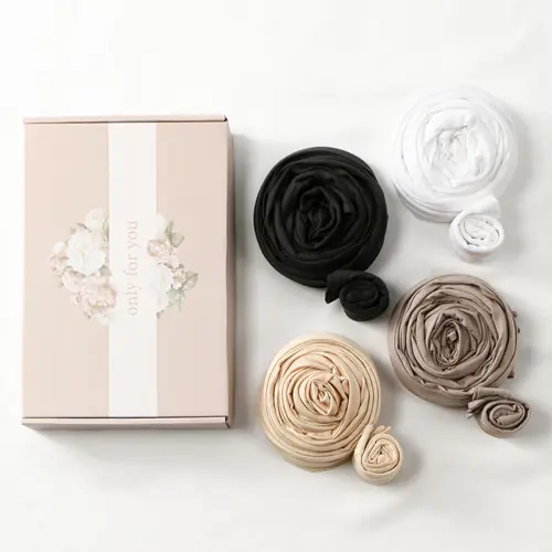 8-Piece Fashion Gift Box Set, 4-Piece Elegant Turban Hijab For Muslim & 4-Piece Tube Hat Sleep Cap, Head Scarves, Soft Breathable Fabric, Suitable for All Seasons, Perfect Gift