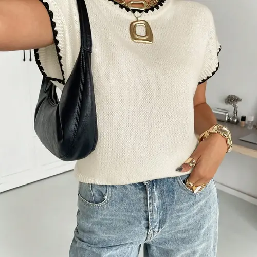 Women's Colorblock Ribbed Knit Sweater, Casual Fall and Spring Style for Daily Wear, Business and Leisure, Knitwear Tops