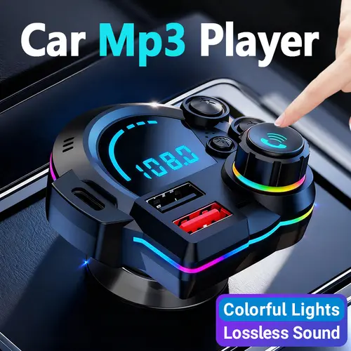 Car Bluetooth MP3 Player with Type-C Fast Charge, Nuokaiqi Wireless FM Transmitter, Hi-Res Audio Adapter, Dual USB Smart Car Charger, Hands-Free Calling Kit with LED Display, Car Gadgets & Road Trip Essentials, Support 12V-24V