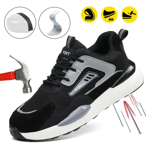 Women's Anti-Puncture Safety Walking Shoes - Kevlar Midsole, Slip-Resistant Outsole, Breathable Mesh Upper, Round Toe, Lace-Up, Wedge, Patchwork - Ideal for Construction Workers