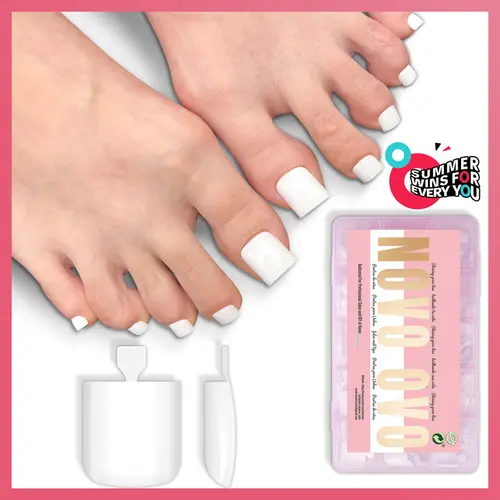 NOVO OVO Press On Toe Nail Sets for Girls & Girlfriends, 240 Pcs 15 Sizes Milky White Sharp Square Full Cover Pre-Coated Soft Gel Tips, Easy to Apply Apply Easily 2-in-1 UV Glue & Builder Gel for DIY Pedicure, Beauty & Personal Care Nail Art Accessory