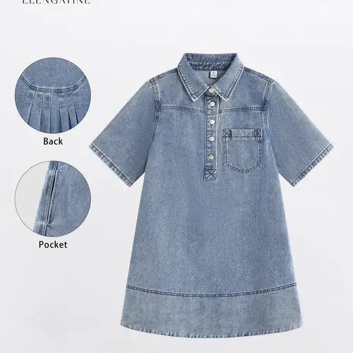 Women's Casual Short Sleeve Shirt Dress, A-Line Swing Mini in Breathable Cotton Denim or Leopard Print