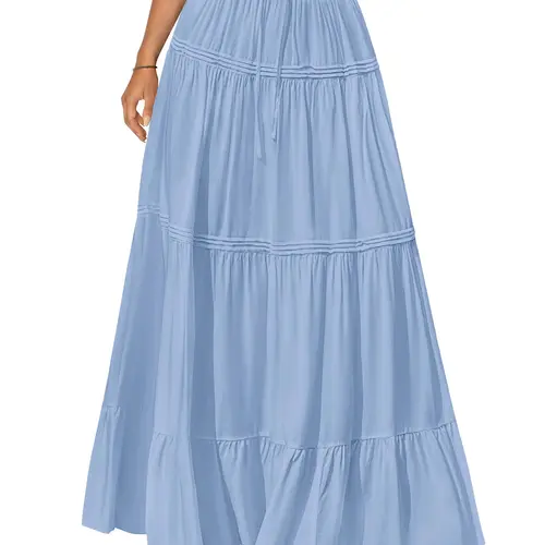 BTFBM Skirts for Women 2026 Summer Boho Beach Vacation Clothes Casual Pleated High Waisted Flowy Maxi Skirt #Clearance