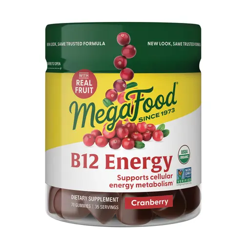 MegaFoods B12 Energy Chewable Gummies, Real Cranberry Flavor, Supports Cognitive & Nervous System Health, Cognitive Support, Normal Red Blood Cell Formation