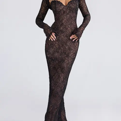 Sexy Lace Two-Layer Halter Bustier Dress + Transparent Shawl Set, Bodycon Long Wedding Party Dress for Women, Evening Glam Gown, Corset Formal Dress, New Arrival