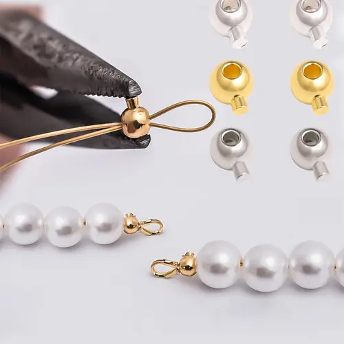 3mm Crimp Beads & Positioning Bead Set - 10pcs Gold/Silver/Rhodium Plated High-Quality Beads and Accessories DIY Jewelry Supplies DIY Beading Accessories for Necklace Bracelet Making
