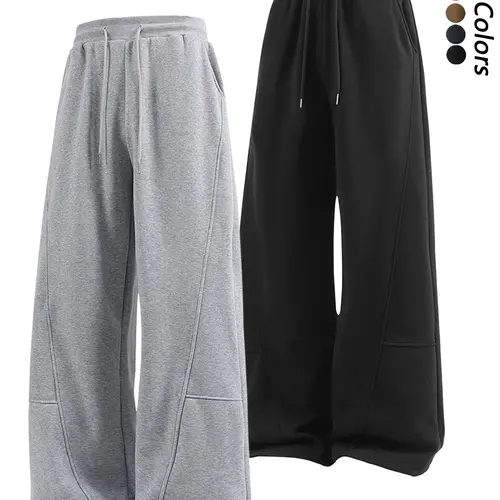 Men's Fleece-Lined Loose Wide-Leg Plain Sweatpants, Y2K Street-Style Oversized Joggers, Unisex Casual Loungewear Pants, Deconstructed Leisure Trousers Suitable for Daily Wear & Street Fashion