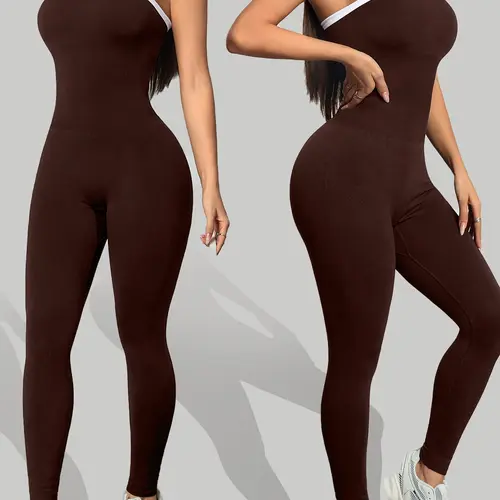 Women's Lightweight Fabric Sporty Yoga Jumpsuit, Yoga Workout Jumpsuits, Sports Jumpsuit, All-Season Casual Wear, Above-The-Ankle Activewear