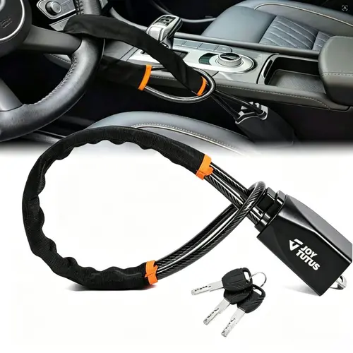 JOYTUTUS Heavy Duty Anti-Theft Steering Wheel Lock with 3 Keys - 5mm Steel Wire Cable Compatibility, Universal, Quick Installation, Durable Construction, Heavy Duty Protection for Cars, Trucks, SUVs (Automotive Vehicle Accessories), Car Accessories, Most
