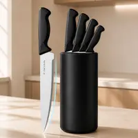 HENKELIVING 6-Piece Professional Stainless Steel Kitchen Knife Set with Durable Knife Block, Rust-Resist/Rustproof Blades, Ergonomic Handles - Available in Black, White (Pick Option)