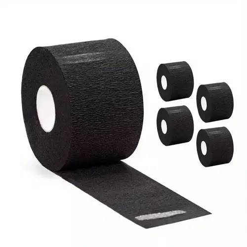 Professional Disposable Heatless Stretchy Paper Barber Neck Strips - 5 Rolls (500 Strips), Black Fink Barber Equipment for Adult Salons, Clean & Tidy Haircut Styling Haircare Tools, Enhances Cleanliness, Salon Use