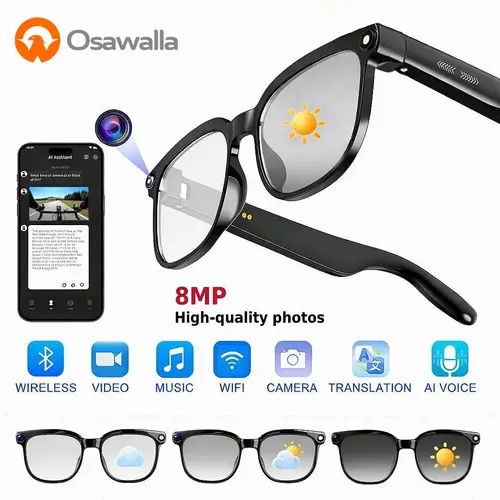 Smart AI Glasses With 8MP Camera ,1080P Anti-Shake Video Recording, Real Time Translation,AI Voice Assistant,Object Recognition,Bluetooth Glasses for Men Women