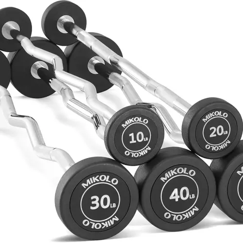 MIKOLO Pre-Loaded EZ Curl Bar - PVC Fixed Barbell Set for Strength Training & Weightlifting