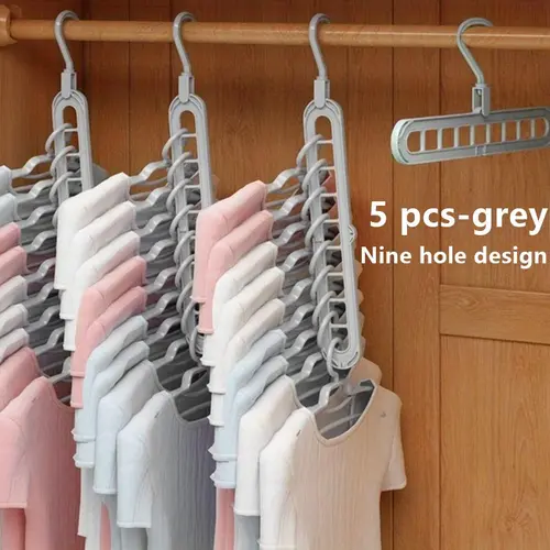 Transparent ABS Plastic Hangers - 3-Pack Heavy-Duty Fold-for-Space Adjustable 9-Hole Anti-Slip Hanging Clothes Organizers for Closet, Garage Storage of Jumpers, Dresses