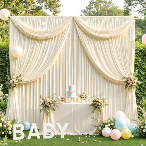 5 x 7 ft Plain White Solid 2-Panel Wrinkle-Free Polyester Photo Wall Backdrop Curtains - No Stand Included, Wedding Reception Decor, Party Decorations, Home & Festive Supplies