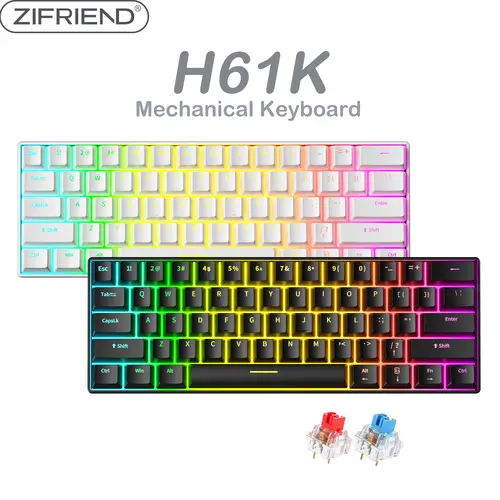 Zifriend x FURYCUBE H61 60% Wired Gaming Keyboard - 61-Key Ultra-Compact Ergonomic, Rainbow Backlit, Hot Swappable Blue Switches Customizable for PC, MAC, PS4, Xbox (Black/White) - Budget Gift for Gaming Setup, Compact Ergonomic Keyboards, Customizable Ke
